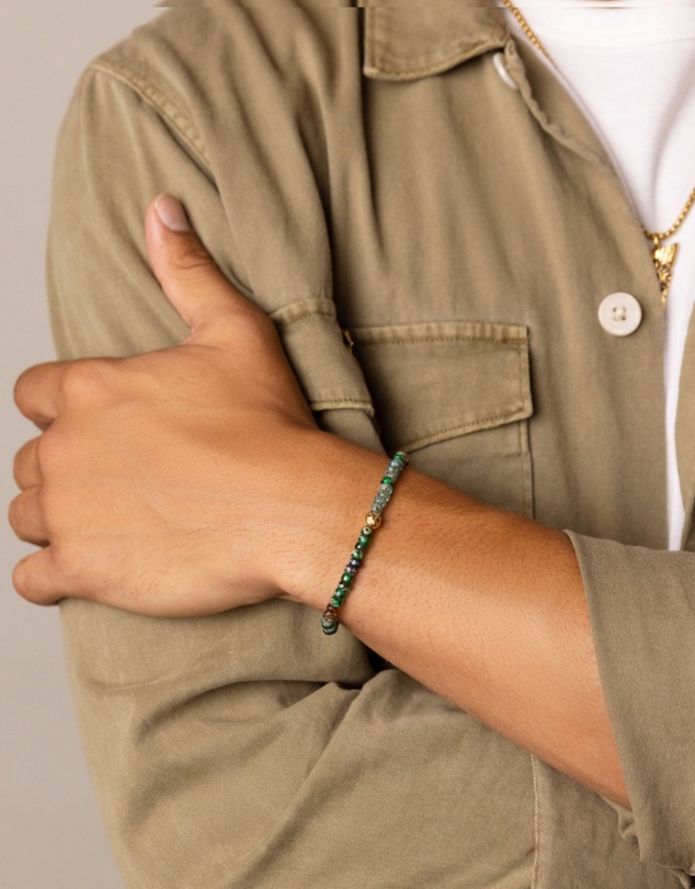 Nialaya Jewellery - Wristband With Green Japanese Miyuki Beads