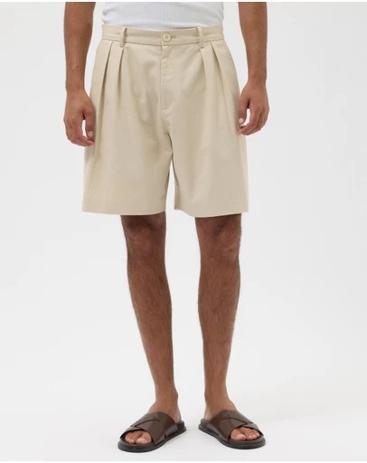 AERE - Pleated Cotton Tailored Shorts