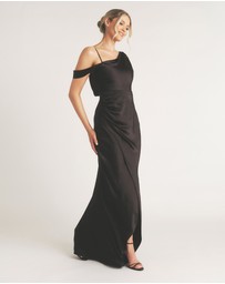 Six Stories - Asymmetrical Bardot Strap Satin Bridesmaid Dress