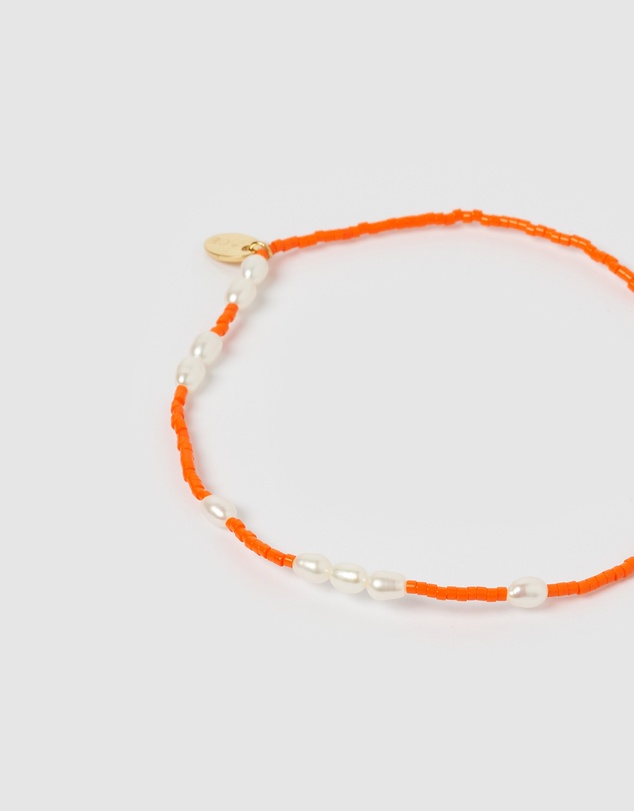 Arms Of Eve - Poppy Pearl & Glass Beaded Anklet - Orange