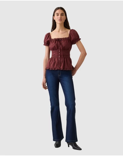 GAP - SS Long Lace Insert Button Front Top