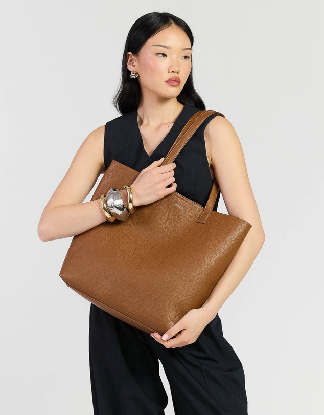 SABEN - Carter Leather Tote Tan + Tan Chain Print