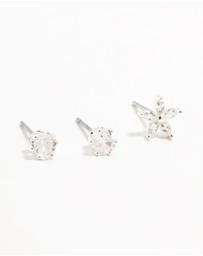 Lovisa - Silver Plated Brass Flower & Chain Earrings 3-Pack