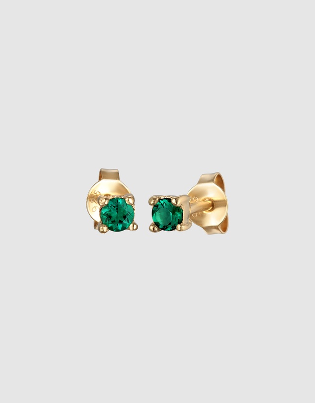 Elli Jewelry - Emerald Solitaire Stud Earrings in Gold-Plated 925 Silver
