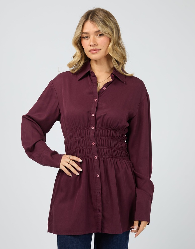 All About Eve - Aae Ruched Shirt Burgundy