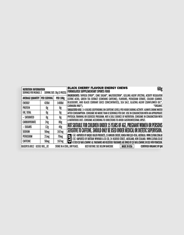 CLIF - Black Cherry (50mg Caffeine) Bloks Energy Chews - 18x60g