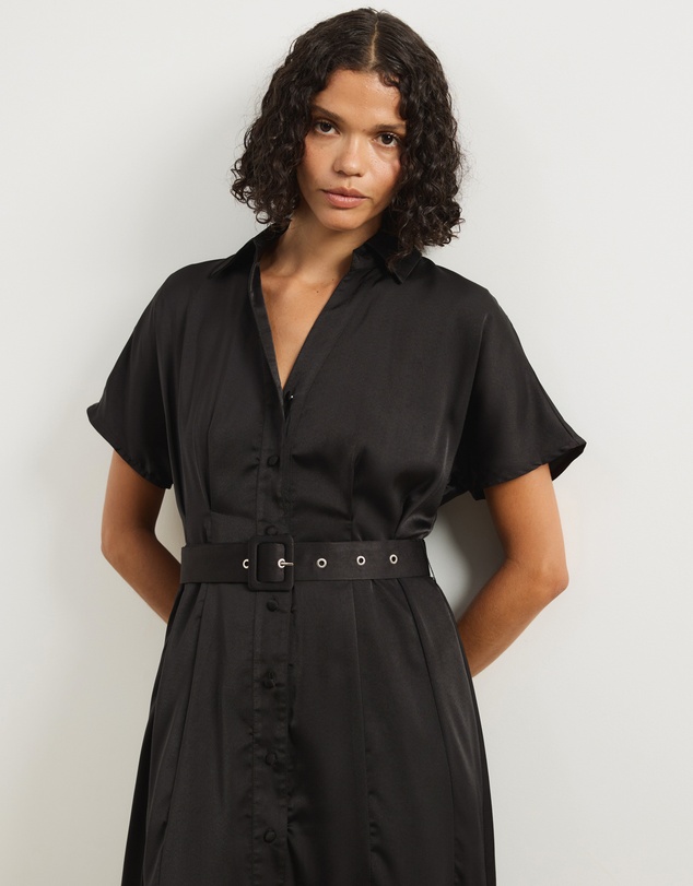 Atmos&Here - Margot Satin Short Sleeve Midi Dress