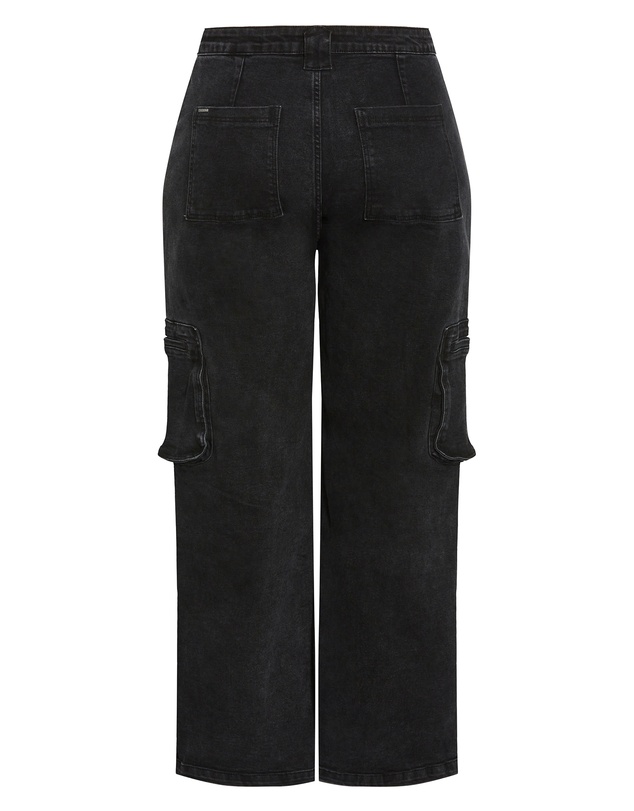 City Chic - Plus size Harley Fit Oaklyn Cargo Wide Leg Jean - black wash