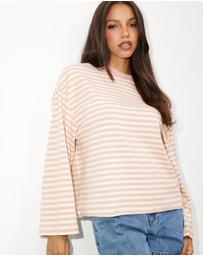 Dazie - Alana Stripe Oversized Long Sleeve Top