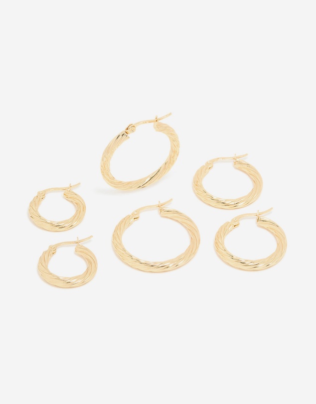Lovisa - Waterproof Gold Plated Stainless Steel Twisted Hoop Earrings 3-Pack