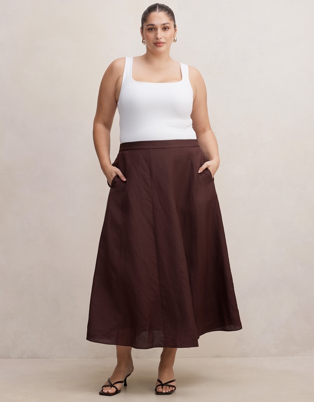 Forever New Curve - Georgina Curve Linen Blend Midi Skirt