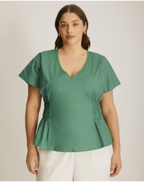 Atmos&Here Curvy - Solene V-Neck Flutter Sleeve Top