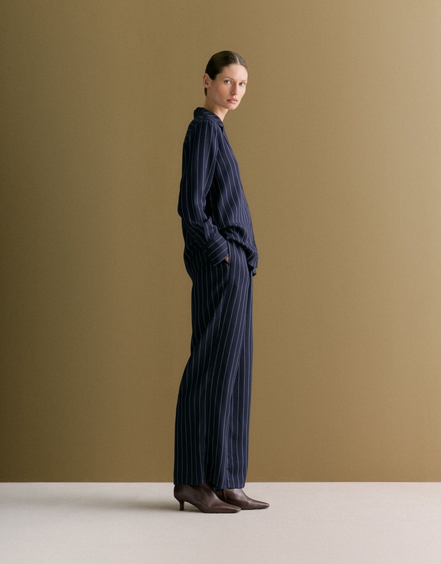 Trenery - Rope Stripe Long Sleeve Shirt in Navy
