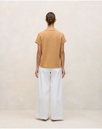 Trenery - Linen Cotton Relaxed Knit Polo in Sahara Tan