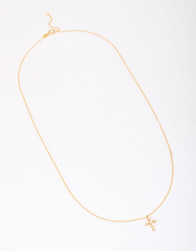 Lovisa - Gold Plated Sterling Silver Cubic Zirconia Round Cross Chain Necklace