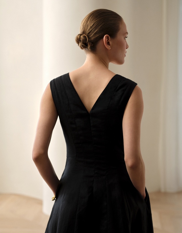 Trenery - Linen Panel Detail Sleeveless Dress in Black