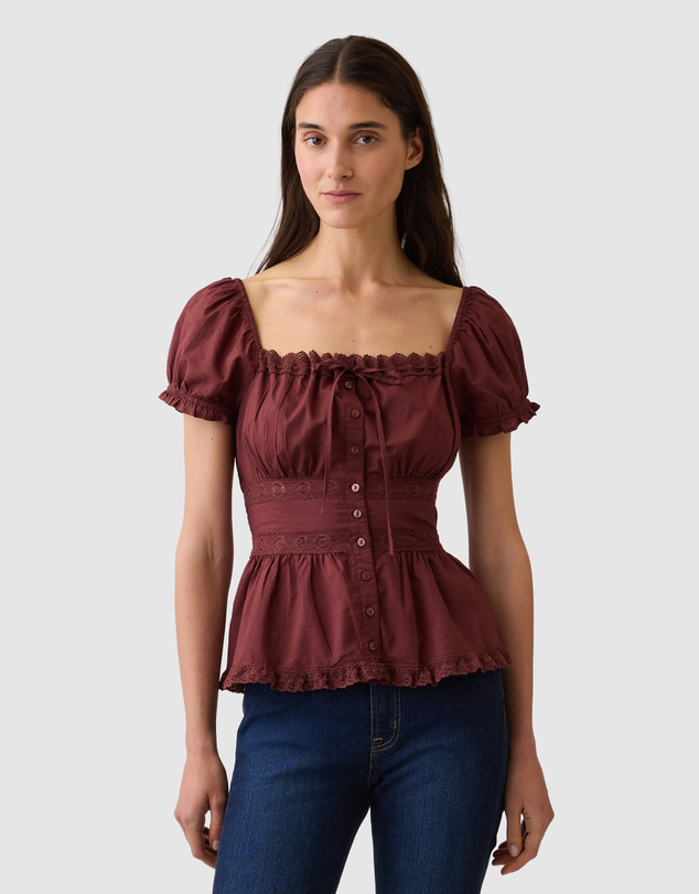 GAP - SS Long Lace Insert Button Front Top