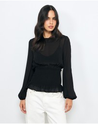 AERE - Balloon Sleeve Georgette Top