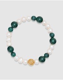 Nialaya Jewellery - Wristband with Pearls and Malachite