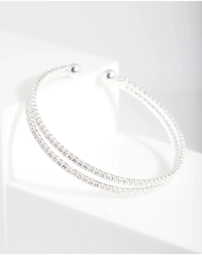 Lovisa - Silver Cubic Zirconia 2 Row Cuff Bracelet