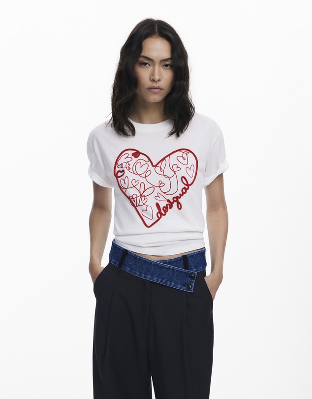 Desigual - T-shirt with embossed hearts