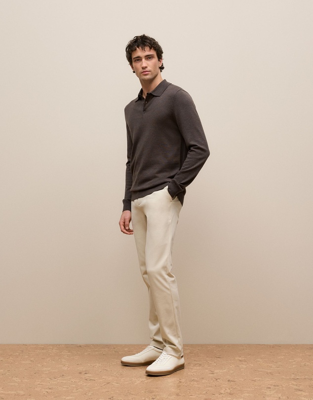 Trenery - Merino Long Sleeve Polo in Espresso