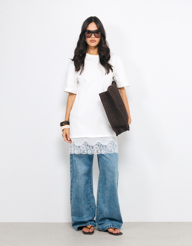 AERE - Aili Lace Trim T-Shirt Dress