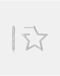 Ania Haie - Silver Large Star-Shaped Pave Hoop Earrings