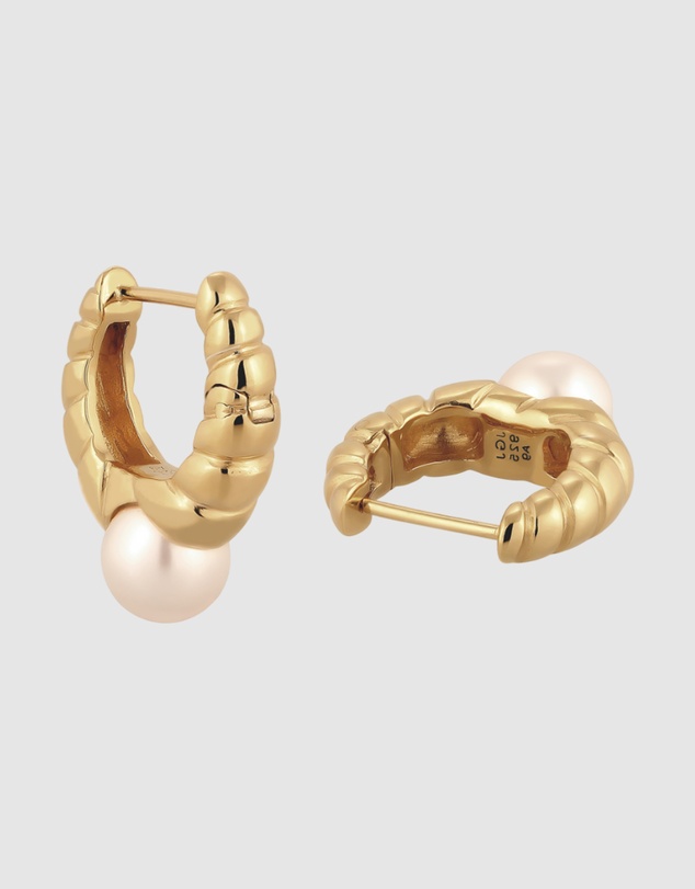 Elli Jewelry - Earrings Women Creole Elegant White Pearl 925 Sterling Silver Gold Plated