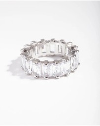 Lovisa - Rhodium Cubic Zirconia Rectangular Band Ring