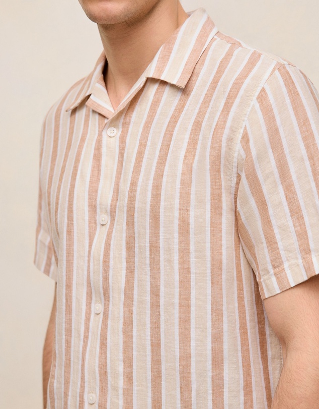 Trenery - Linen Tent Stripe Camp Shirt in Sand