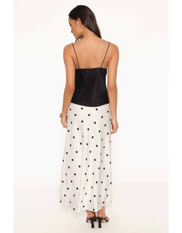 Petal & Pup - Nellie Satin Midi Skirt - White Polka Dot