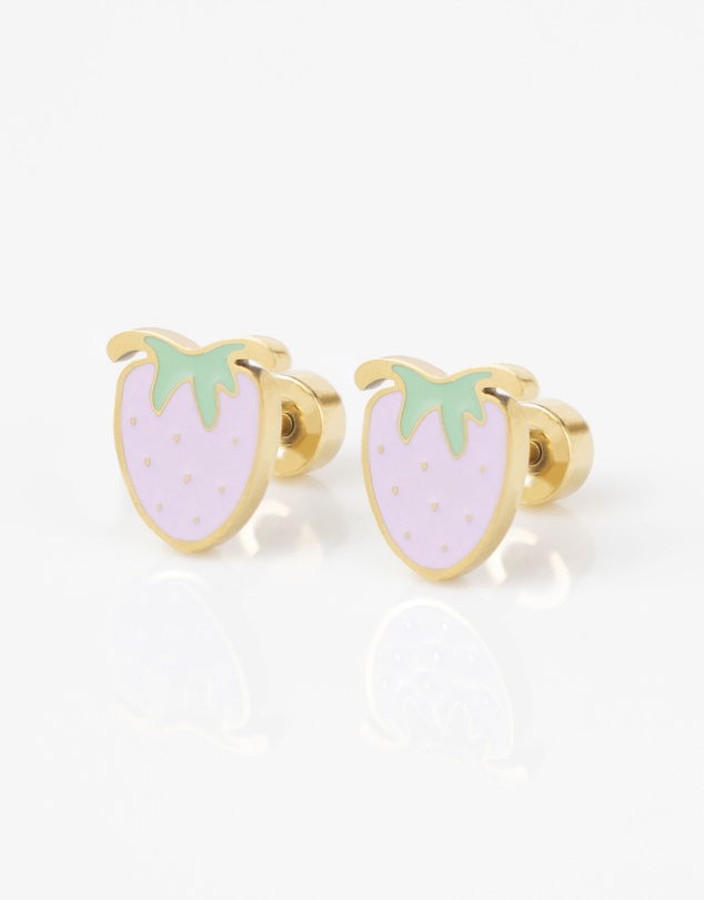 Wanderlust + Co - Strawberry Enamel Gold Flat Back Earrings