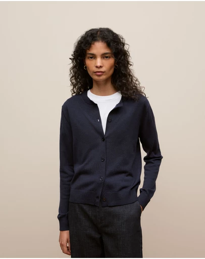 Trenery - Merino Classic Crew Cardigan in Night Sky