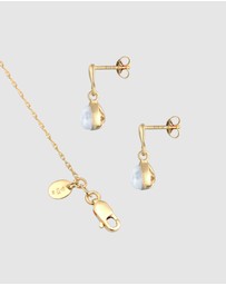 Elli Jewelry - Jewelry Set Drop Pendant Elegant Set Ear Hanger with Moonstone in 925 Sterling Silver Gold Plated