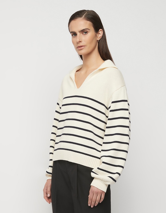 FRIEND of AUDREY - Collared Cotton Striped Knit
