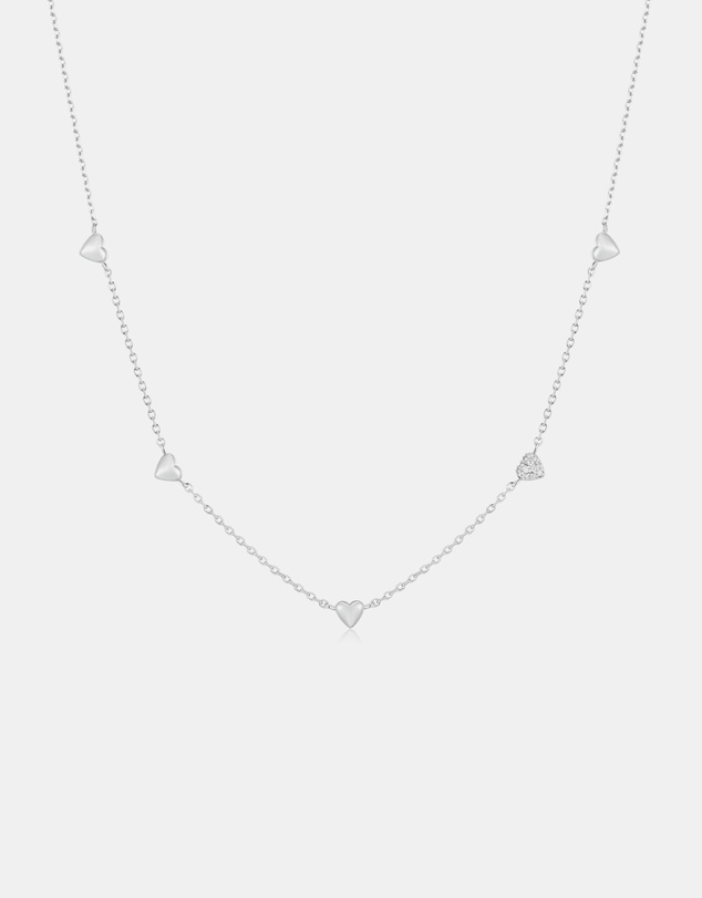 Ania Haie - Ania Haie Silver Pave Puffed Heart Station Necklace