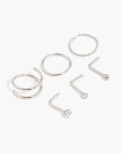 Lovisa - Surgical Steel Cubic Zirconia Simple Mixed Nose Ring & Stud 6-Pack