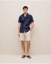Trenery - Regular Fit Linen Short Sleeve Shirt in Navy