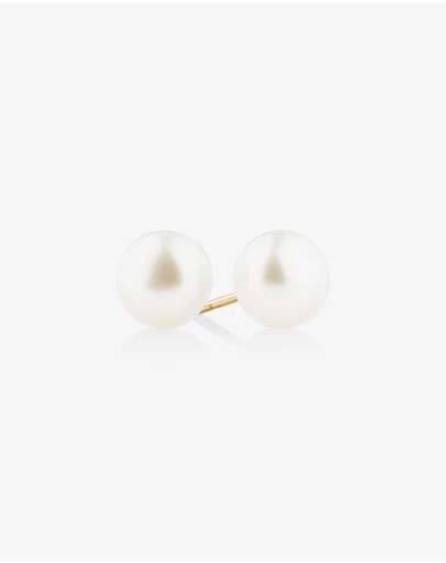 Michael Hill - Stud Earrings with 7mm Button Cultured Freshwater Pearl in 10kt Yellow Gold