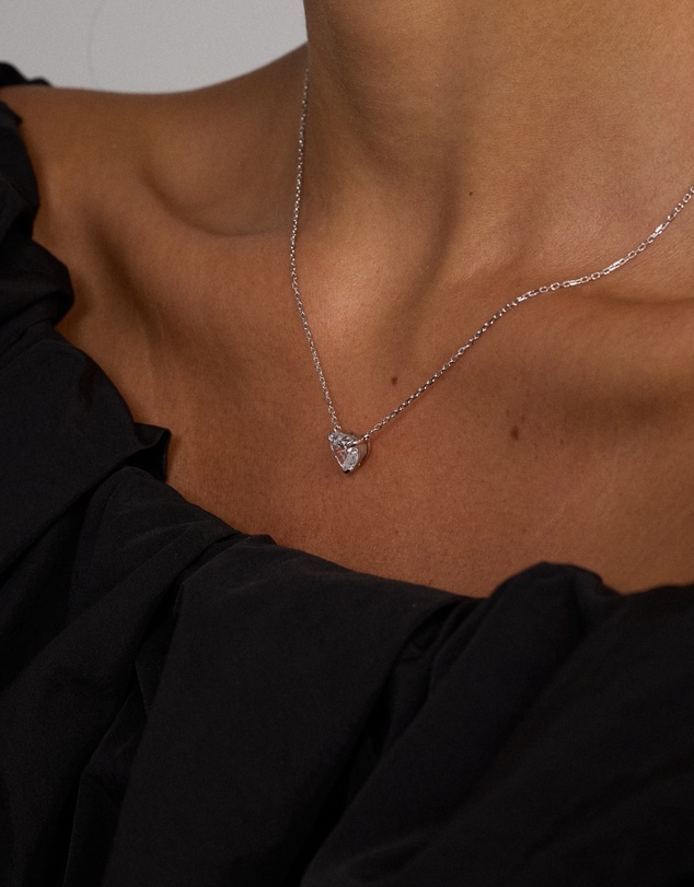 Michael Hill - Cubic Zirconia Heart Stud Earrings and Necklace Set in Sterling Silver