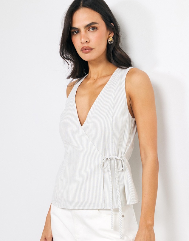 AERE - Naomi Stripe Crossover Wrap Top