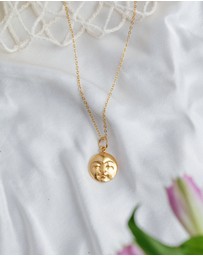 Ottoman Hands - Moon Face Gold Pendant Necklace