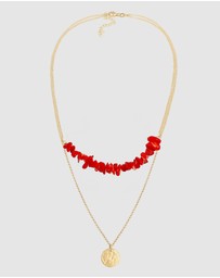 Elli Jewelry - Necklace Layer Platelets Coral Red 925 Silver Gold Plated