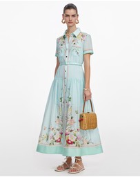 Self Portrait - Mint Floral Organza Midi Dress