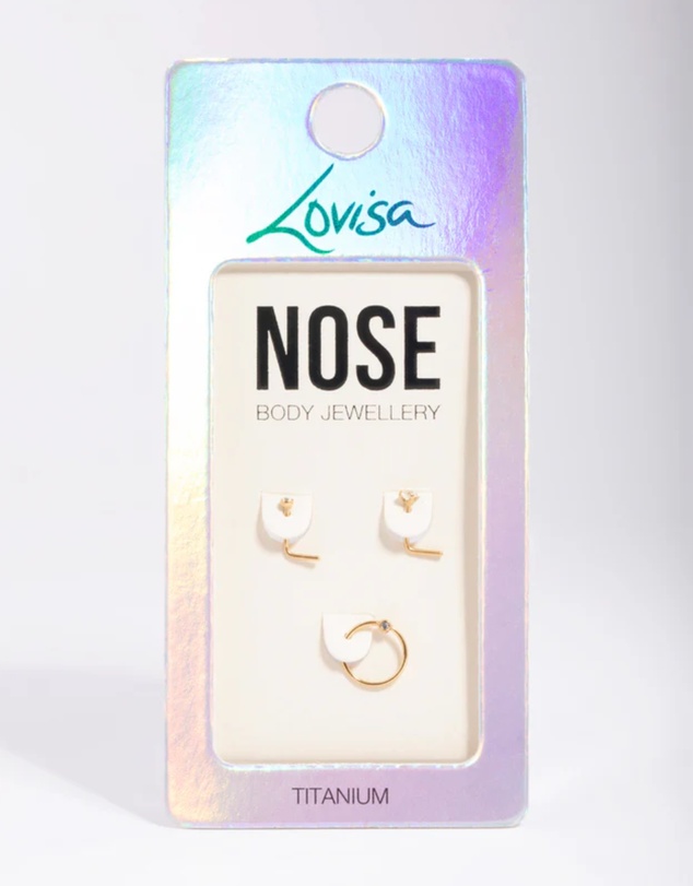 Lovisa - Gold-Plated Titanium Diamante Nose Stud Pack