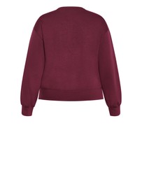 City Chic - Plus size Mae Crew Neck Sweatshirt - dark cherry