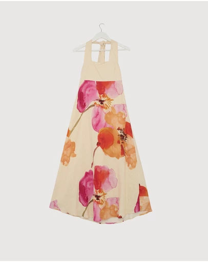Revibe - Repaired AERE Fiora Linen Midi Dress - AU 8