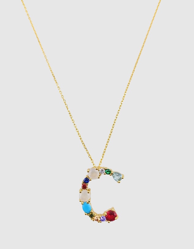Izoa - Alphabet Letter Semi Precious Stone C Necklace