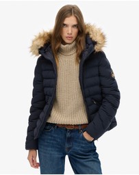 Superdry - Fuji Faux Fur Slim Fit Hood Padded Jacket